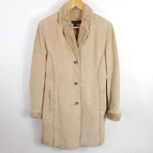 Giacca Women Beige Leather Suede Coat M image number 1
