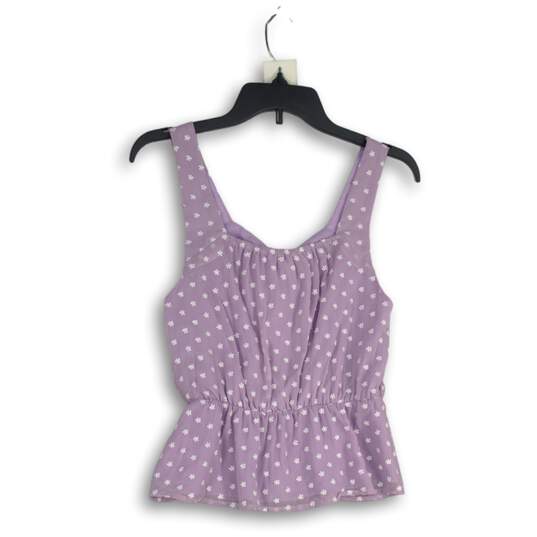 Womens Purple Floral Wide Strap Sweetheart Neck Ruched Front Peplum Tank Top S image number 2