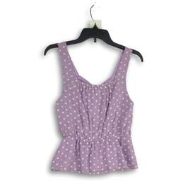 Womens Purple Floral Wide Strap Sweetheart Neck Ruched Front Peplum Tank Top S alternative image