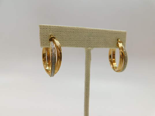14K Yellow Gold & Silver Glitter Double Hoop Earrings 3.0g image number 1
