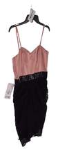 NWT Womens Pink Black Spaghetti Strap Zip Slip Mini Dress Size 11/12 image number 3