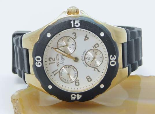 Invicta Angel Model No. 0717 Gold Tone & Black Band Watch 66.4g image number 1