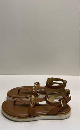 Michael Kors Gold Chain Link Logo Brown Thong Sandals Women's Size 9.5