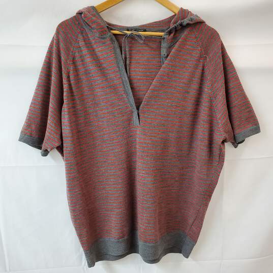 Eileen Fisher Ash Lava Fine Merino Striped Short Sleeve Hooded Top Size S image number 1