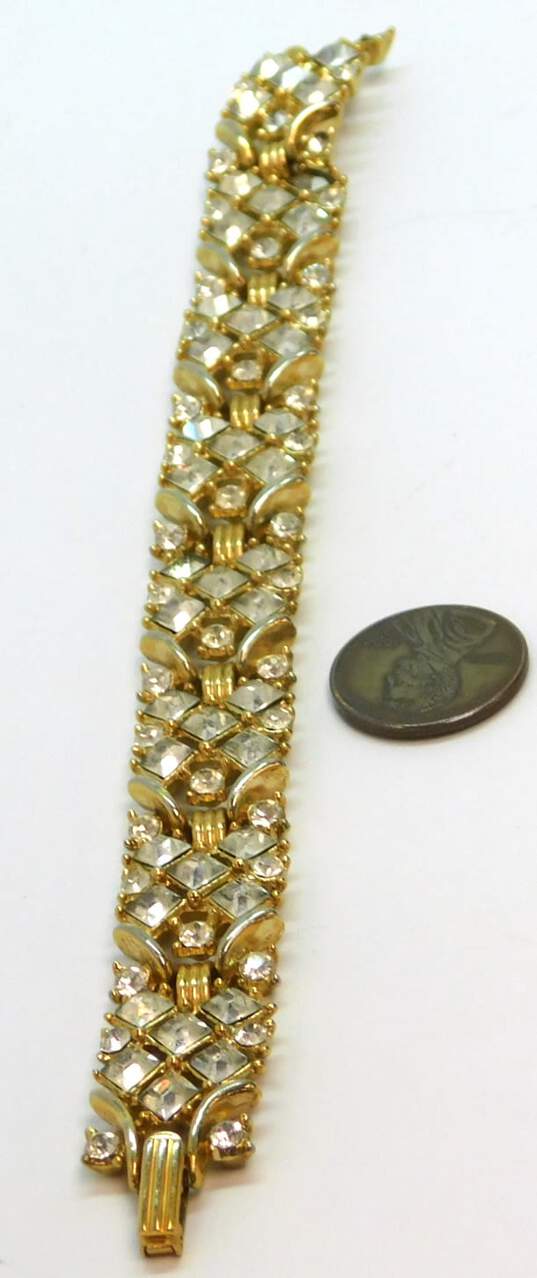 Vintage Crown Trifari Gold Tone Rhinestone Bracelet 31.3g image number 2