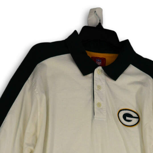 Mens White Green Bay Packers Long Sleeve Spread Collar Polo Shirt Size XL image number 3