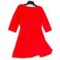Womens Red Round Neck 3/4 Sleeve Back Zip Fit & Flare Dress Size Medium image number 2