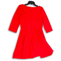 Womens Red Round Neck 3/4 Sleeve Back Zip Fit & Flare Dress Size Medium alternative image