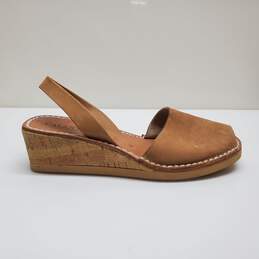 Calaxini Cork Wedges Sandals Womens 38 8 Tan Leather Slingback Peep Toe alternative image