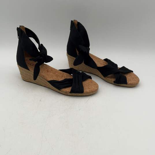 Ugg Womens Traci 1092441 Black Tan Wedge Heel Zipper Espadrille Sandals Size 9.5 image number 2