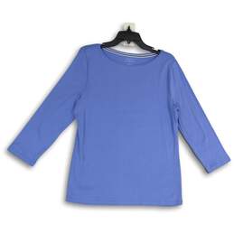 NWT Womens Blue Casual Long Sleeve Boat Neck Pullover T-Shirt Size Large