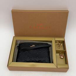NIB Coach Womens Black Signature Print Coin Purse Wristlet Wallet With Two Charm alternative image