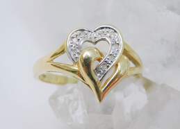 Romantic 10K Yellow Gold Diamond Accent Heart Ring 2.5g