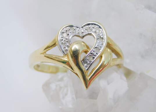 Romantic 10K Yellow Gold Diamond Accent Heart Ring 2.5g image number 1