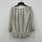 NWT Womens White Gray Round Neck Long Sleeve Pullover Blouse Top Size L image number 2
