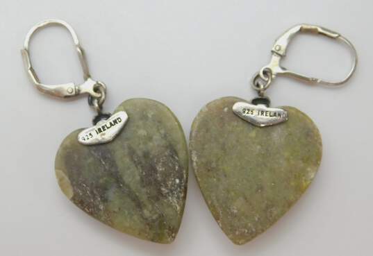 Ireland 925 Sterling Silver Connemara Marble Shamrock Heart Drop Earrings image number 3