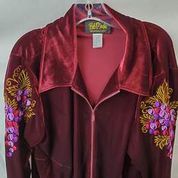 Vintage Bob Mackie Embroidered Burgundy Velvet Grapes Zip Jacket XL alternative image