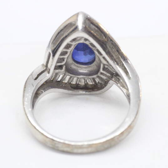 Sterling Silver Blue Sapphire with CZ Accents Ring, Size 6 - 6.4g image number 4