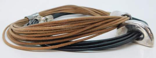 Artisan 925 Modernist Electroform Puffed Arch & Freeform Tube Pendants Black & Brown Cord Multi Strand Necklaces Set 51.3g image number 5