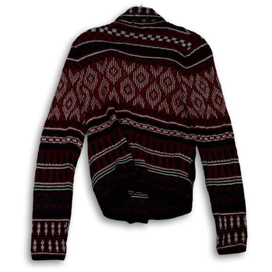 Mens Red Black Aztec Long Sleeve Collared Full-Zip Cardigan Sweater Size SP image number 2