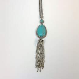 Designer Lucky Brand Silver-Tone Turquoise Stone Tassel Pendant Necklace alternative image
