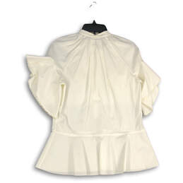 Womens White Flutter Sleeve Half Button Peplum Hem Blouse Top Size 6 alternative image