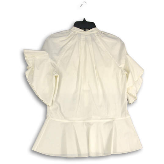 Womens White Flutter Sleeve Half Button Peplum Hem Blouse Top Size 6 image number 2