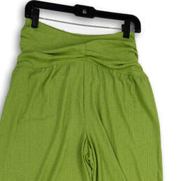Womens Green Flat Front Pull-On Wide Leg Trouser Pants Size Small