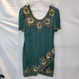 Vintage Laurence Kazar Beaded Silk Short Sleeve Dress No Size Tag