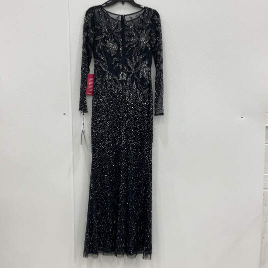 NWT Womens Blue Floral Mid Night Beaded Long Sleeve Sheer Gown Dress Sz 4 image number 2