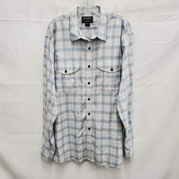 Filson MN's Casual Button Down100% Cotton Gray Plaid Flannel Shirt Size XL-Long
