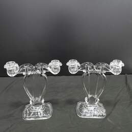 Pair of Cambridge LYRE Harp Clear Glass Candle Stick Holders alternative image