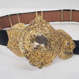 Vintage Roberta Di Camerino Black Leather Goldtone Accents Women's Belt Size 32 alternative image