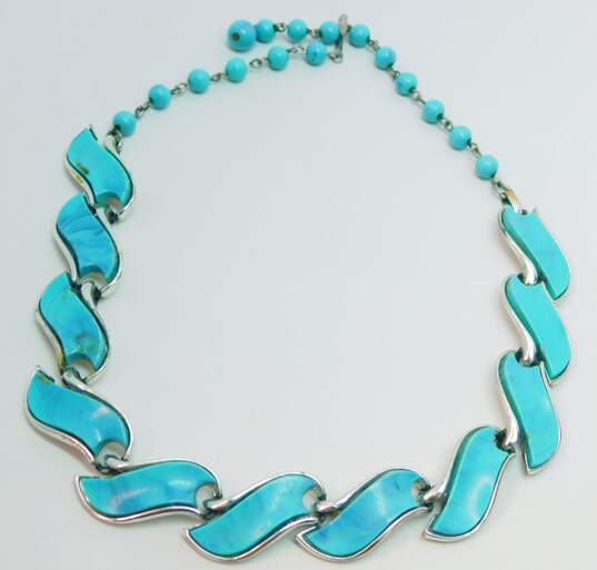 Vintage Coro Faux Turquoise & Silver Tone Statement Necklace 37.5g image number 4