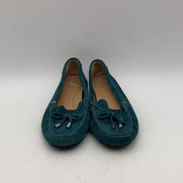 Womens Sutton Blue Suede Bow Round Toe Slip-On Moccasin Flats Size 9.5