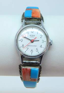Southwestern Artisan 925 Sterling Silver Turquoise Coral & Spiny Oyster Watch Tips On Acqua Watch 22.9g