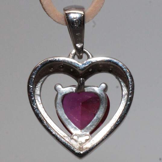 10K White Gold Moissanite Accent Lab Created Ruby Heart Pendant - 1.44g image number 2