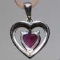 10K White Gold Moissanite Accent Lab Created Ruby Heart Pendant - 1.44g image number 2