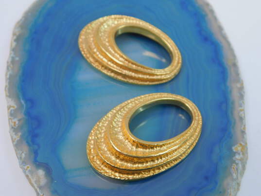 Vintage Lanvin Germany Oblong Textured Gold Tone Earring Drops 27.7g image number 1
