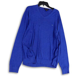 Womens Blue Long Sleeve V-Neck Stretch Knitted Pullover Sweater Size XXL