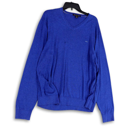 Womens Blue Long Sleeve V-Neck Stretch Knitted Pullover Sweater Size XXL image number 1
