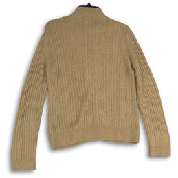 Mens Beige Knitted Ribbed Hem Long Sleeve Full-Zip Sweater Size Large alternative image
