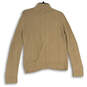Mens Beige Knitted Ribbed Hem Long Sleeve Full-Zip Sweater Size Large image number 2