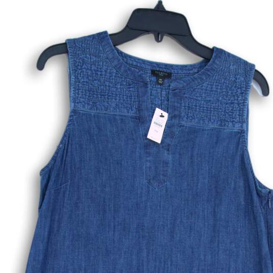 NWT Talbots Womens Blue Denim Split Neck Sleeveless A-Line Dress Size 10P image number 3