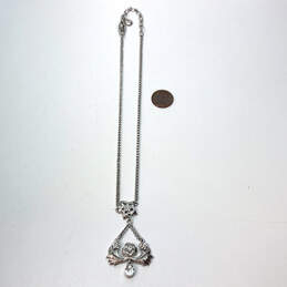 Designer Givenchy Silver-Tone Flower Pendant Lobster Linked Chain Necklace