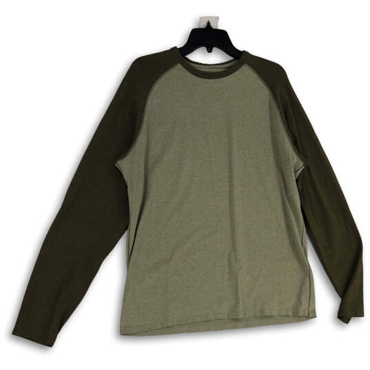 Mens Green Long Raglan Sleeve Crew Neck Pullover T-Shirt Size XL image number 1