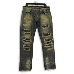 Mens Gold Blue Denim 5-Pocket Design Straight Leg Jeans Size 34/32