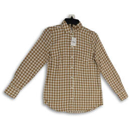 NWT Womens Brown Check Spread Collar Long Sleeve Button-Up Shirt Size XXS