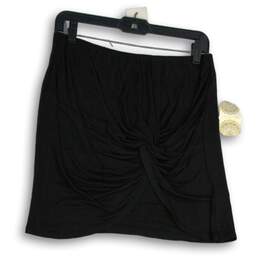 Womens Black Elastic Waist Twist Front Pull-On Mini Skirt Size L
