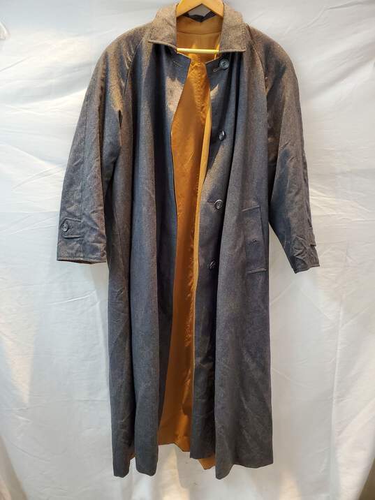 Reversible Gray/Tan Full Button Down Long Trench Coat Jacket image number 2